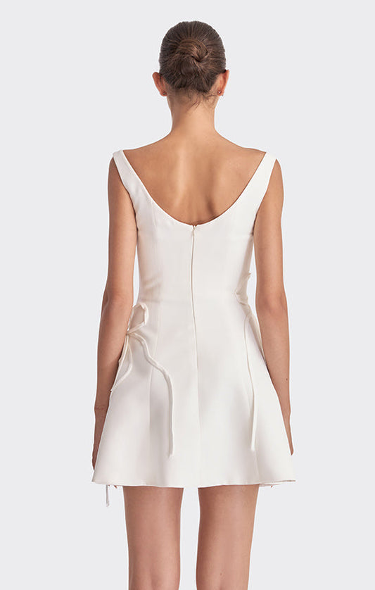 3D flower and bow detail sleeveless mini dress